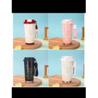 LOVELY AND FLOWER Coffee Tumbler 500ml - Gelas Termos Kopi Stainless Steel dengan Tali Strap